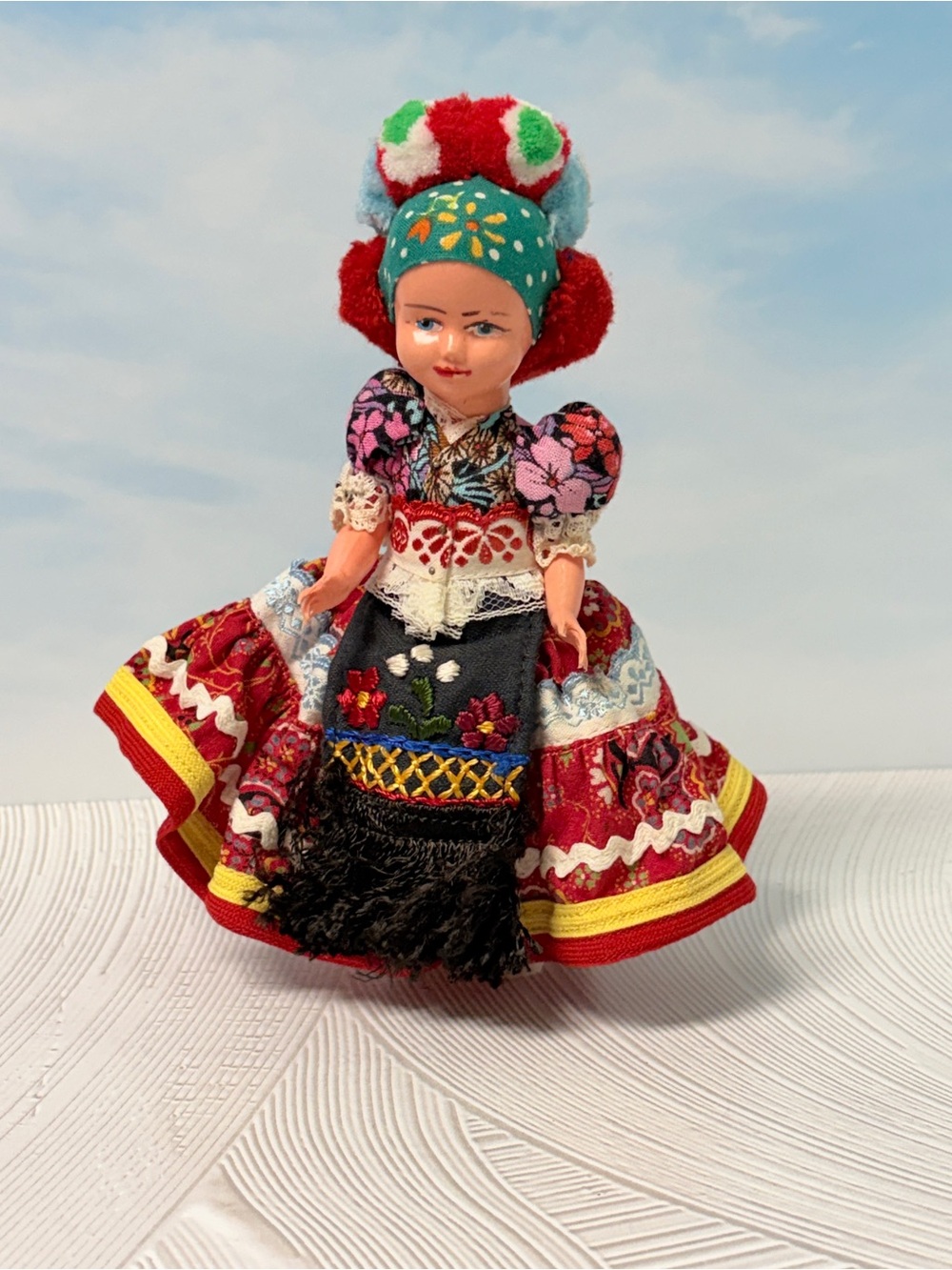 Vintage Hungarian Matyó Folk Art Doll Traditional Embroidered Costume